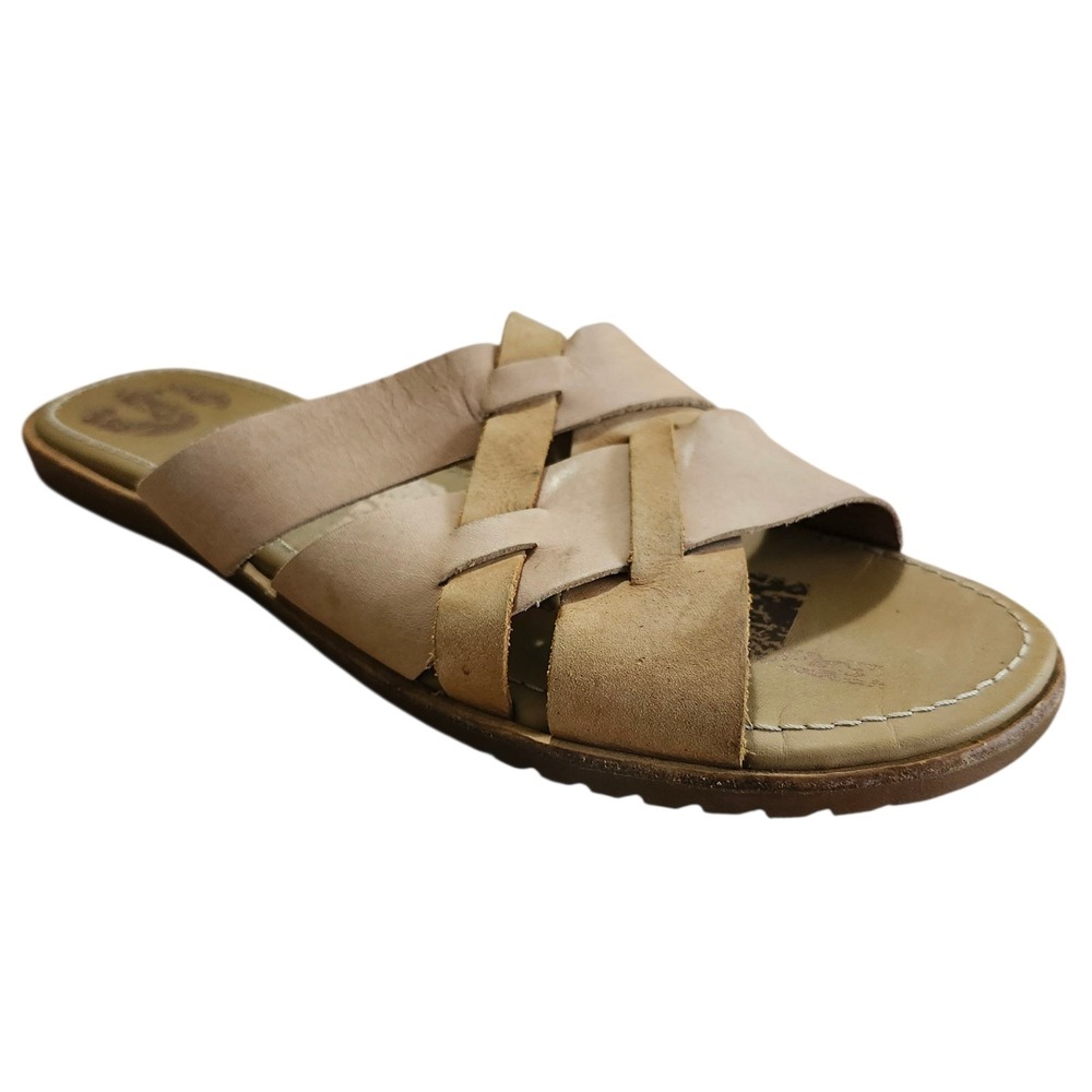 Sorel Ella Slide Sandals Womens 9 Tan Leather Woven Straps NL3672-246 Neutral